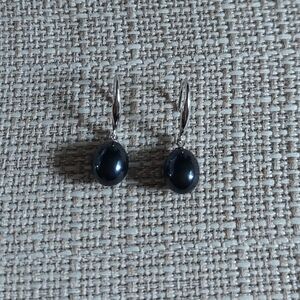 Handmade Dark Peacock Pearl And Silver Hook Earrings